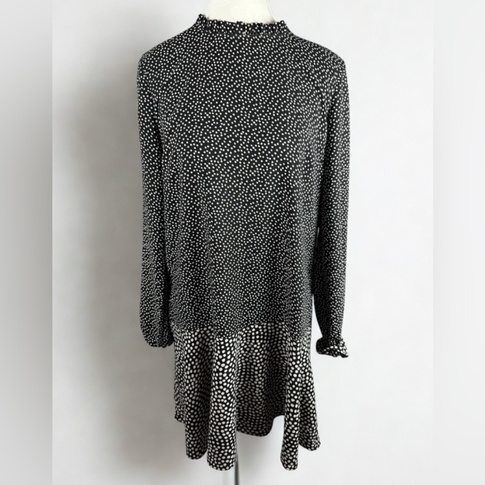 LOFT Black and White Patterned Long Sleeve Dress Size S